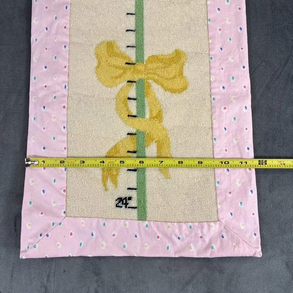 Vintage Needlepoint Growth Chart Pink Multi Bears Lollipop Bow Fabric Backed